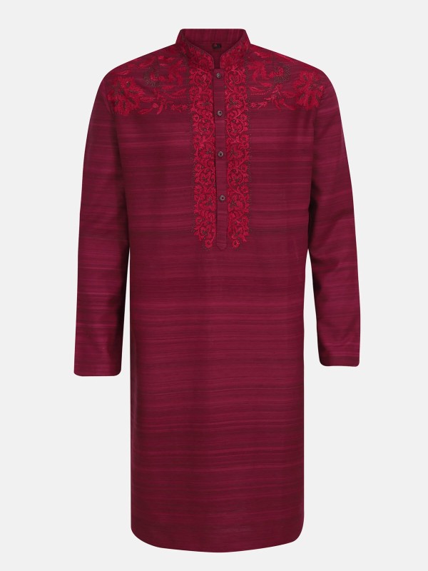 Maroon Embroidered Endi Silk Panjabi