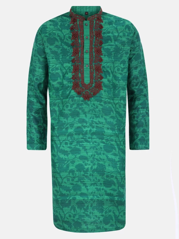Green Erri Embroidered Endi Silk Panjabi